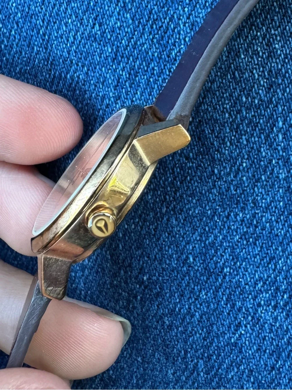 NIXON The Kenzi Leather “Skinny B*tch” Dark Brown and Gold Dainty Watch